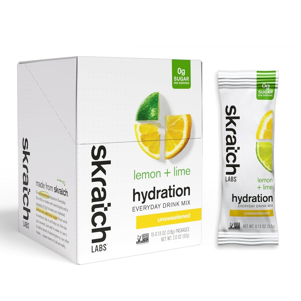 Skratch Labs Packets en poudre d'électrolytes non sucrés - Hydratation quotidienne - Mélange de boisson sportive - Sans sucre - Booster d'électrolytes- Citron + Lime - 15 portions - Keto, Paléo, Vegan, Non-OGM
