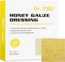 Dre Med Honey Gauze Dressing, 2" x 2" (10 PCS/Box) Honey Medical Bandage Wound Care Patch pour les abrasions mineures, les découpes, les lacérations, l'échaudage et les brûlures pour la guérison des plaies, les produits chimiques et sans drogue