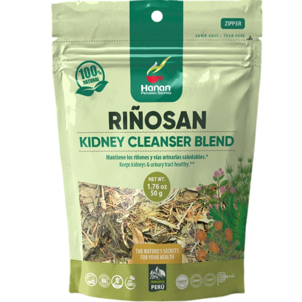 Hanan Riñosan Mélange à base de plantes 1,8 oz (50 g) - Thé à feuilles molles de Chanca Piedra séché (Stone Breaker), Cavalier, Griffe de chat et Huamanpinta - Supplément à base de plantes