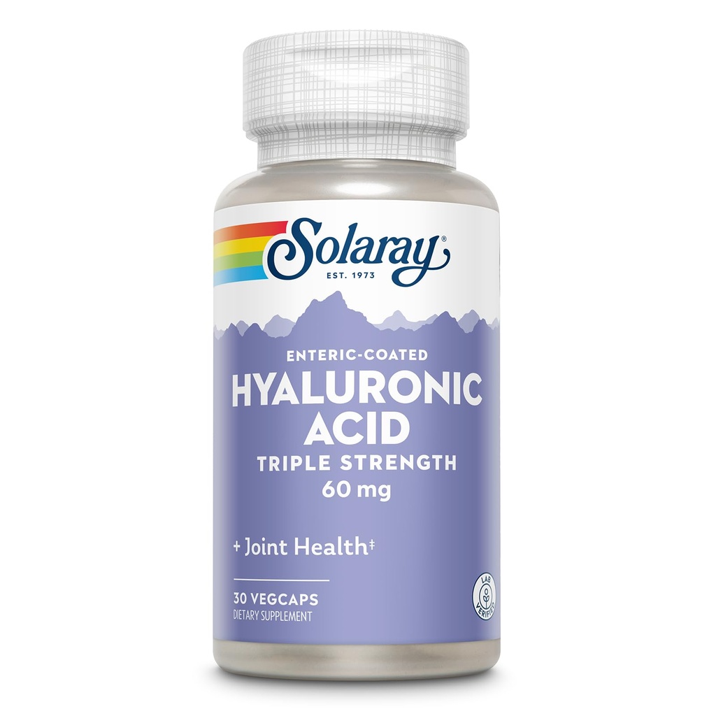 SOLARAY Hyaluronique Acid Triple Strength - Skin Elasticity and Firmness Support - Plus Vitamine C - Lab Vérifié, 60 jours Garantie de remboursement, 30 portions, 30 VegCaps