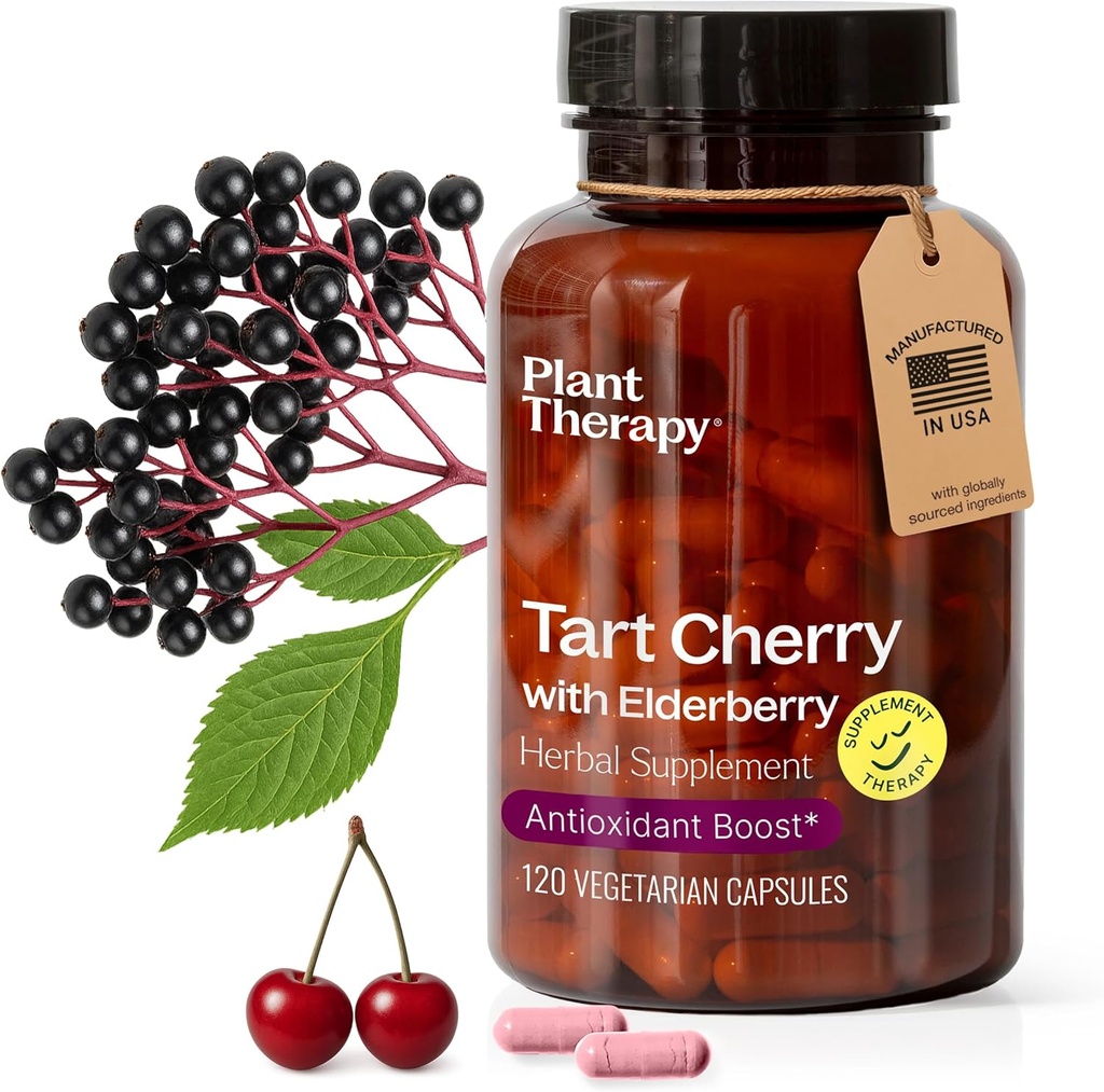 Tart thérapie végétale Capsules de cerise avec Elderberry fabriqués aux États-Unis Supports d'approvisionnement de 4 mois Le corps, système immunitaire et suppléments de cycle de sommeil pour les femmes et les hommes 120 Capsule végétarienne