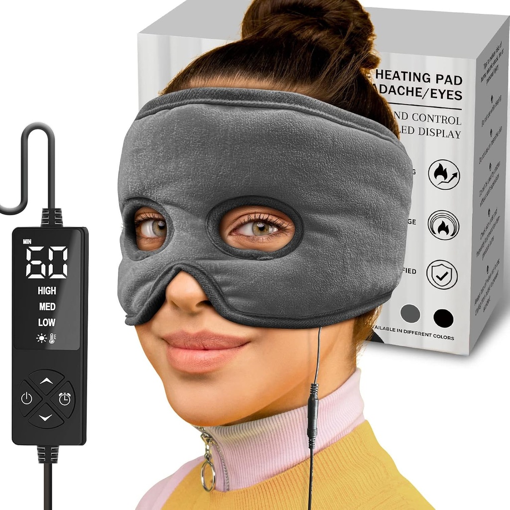 Sticro Masque de Relief Sinus Chauffe-eau avec 3 réglages de température, Ex-Grand Masque de Cache-tête Plaquette de chauffage électrique visage pour Relief de pression Sinus, Migraine, Relief de Cache-tête de tension