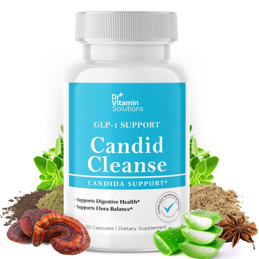 DR VITAMIN SOLUTIONS Supplément de nettoyage candide avec support GLP-1 - Oregano Leaf, Caprylic Acid & LactoSpore