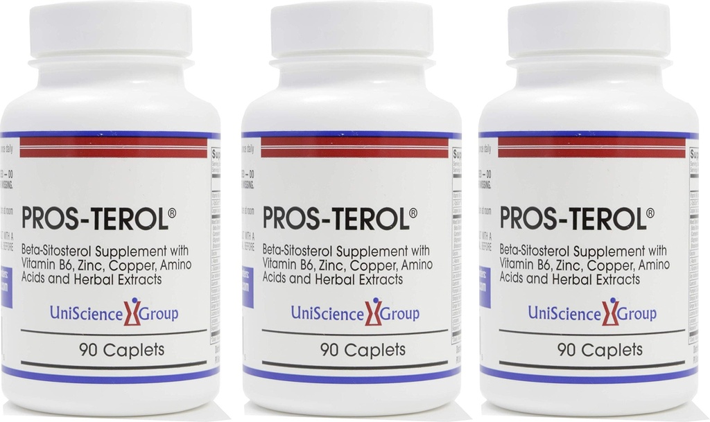 Pros-TEROL (3 kit de bouteilles), Prostate Relief avec des stérols de plantes à 900 mg avec des graines de citrouille, racine de nerf, racine de gingembre, extrait de racine de réglisse 90 Caplets