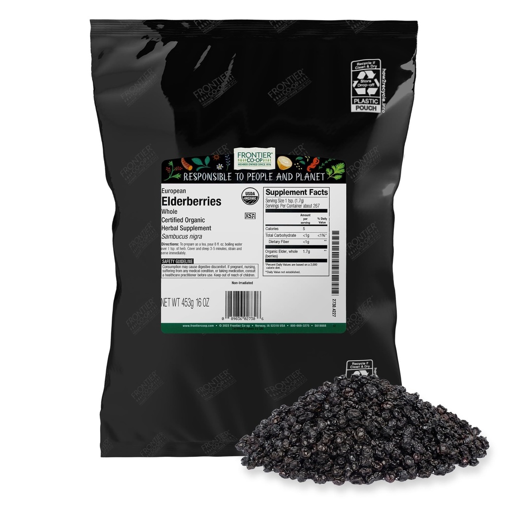 Frontier Co-op Berrys séchées biologiques, sac en vrac de 1 lb, entière européenne.