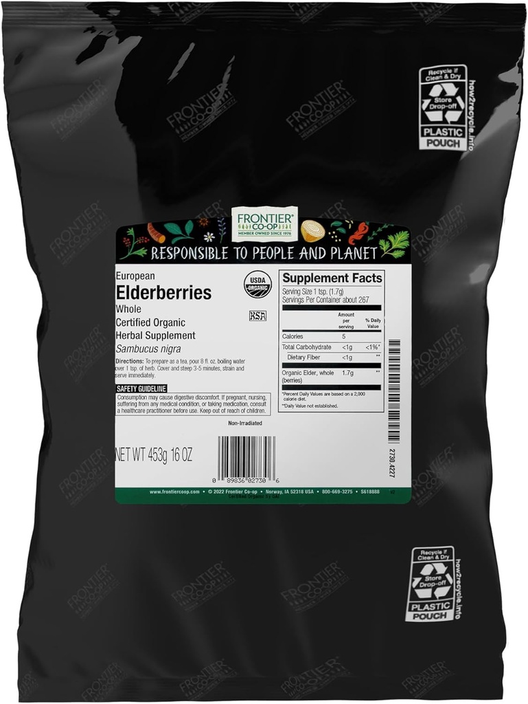 Frontier Co-op Berrys séchées biologiques, sac en vrac de 1 lb, entière européenne.