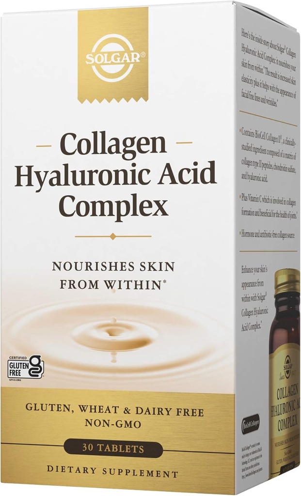 Solgar Collagen Hyaluronic Acid Complex, 30 Tablets - Hydrolyzed Collagen Type 2 - Helps with Fine Lines & Wrinkles - Boosts Skin Collagen & Elasticity - Non-GMO, Gluten & Dairy Free - 30 Servings