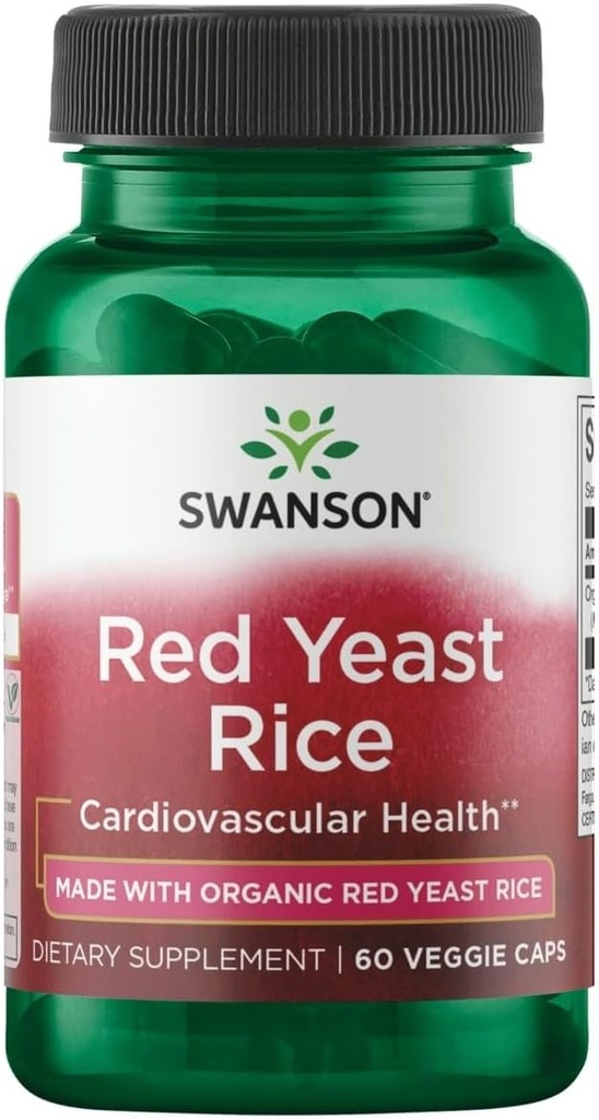 Swanson Fabriqué avec du riz de levure rouge traditionnel biologique 600 Milligrammes 60 capsules de légumes