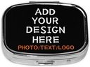 Custom Square Pill Box with Mirror Personalized Photo Text Logo Name Travel Small Pill Case 2 Compartiment Customized Portable Metal Medicine Container Vitamine Organizer for Pocket Purse