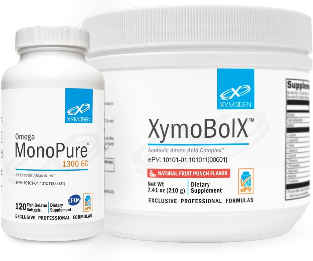 XYMOGEN MonoPure Omega 1300EC (120 portions) + XymBolX (30 portions) Ensemble - Soutien cardiovasculaires + cognitif, Récupération musculaire - Non OGM