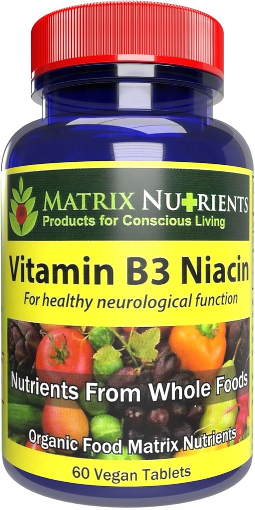 Vitamine B3 NIACIN - Soutien digestif, cardiaque et immunitaire! - 100% biologique - Améliorer également la fonction cérébrale, l'énergie et réduire le stress - Comprimés végétaliens (60ct)