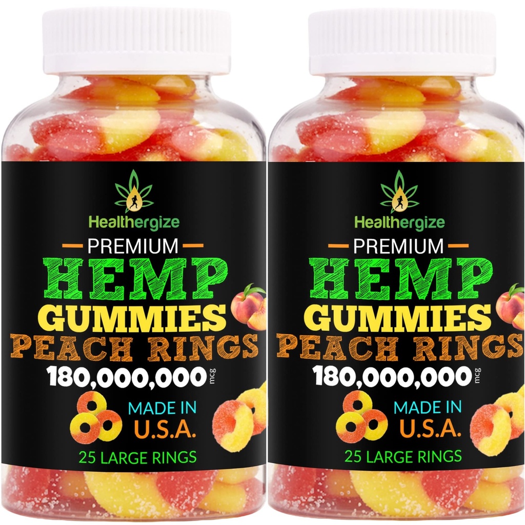 Gommies de chanvre 2PACK-Fresh Delicious Gommy Peach-pour le sommeil, le calme et la détente, huile de chanvre à l'arrière-prémium Gummy Edibles, Fête du chanvre naturel-Fabriqué aux États-Unis