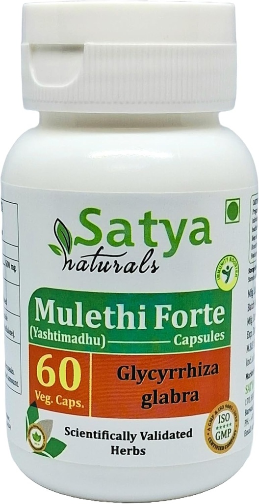 Mulethi Forte Capsules 500 mg. 60 Vég. Capsules d'extrait Yasthimadhu (Glycyrrhiza Glabra) Capsules d'extraits pour hommes et femmes.