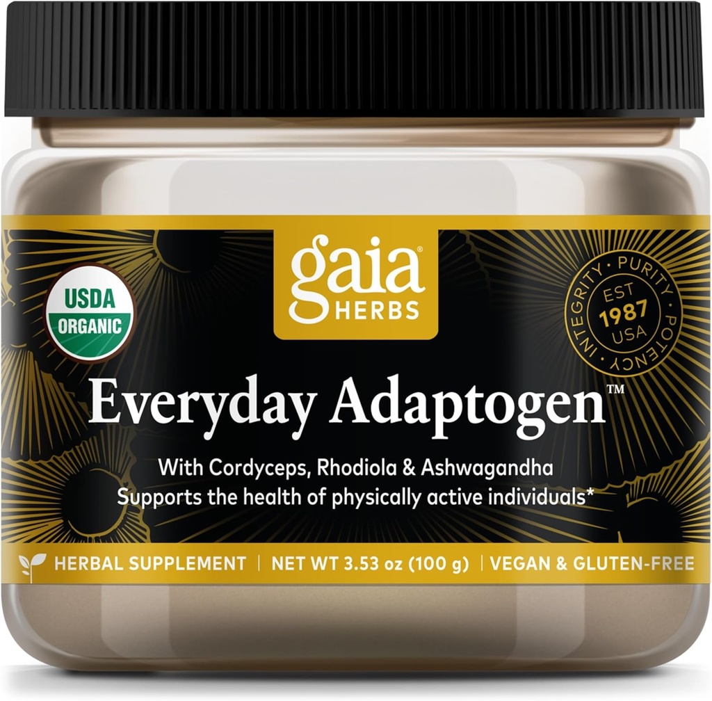 Gaia Herbs poudre adaptogène quotidienne - aide à fournir un soutien énergétique et à maintenir des niveaux de stress en santé dans physiquement actif - avec racine de maca, Cordyceps, Ashwagandha et plus - 3,5 Oz (38 jours d'approvisionnement)
