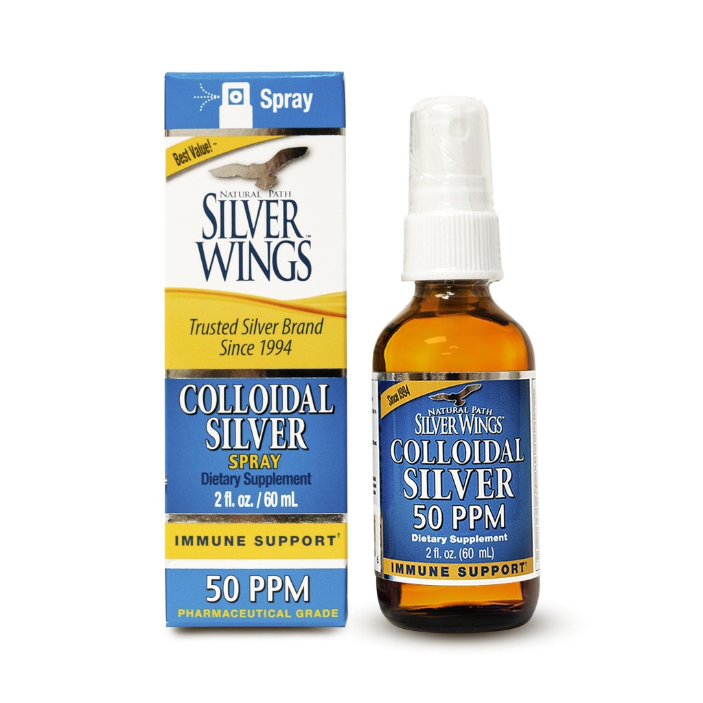 Natural Path Silver Ailes Colloïdal Argent liquide - Supplément quotidien de soutien immunitaire - 50ppm (250mcg) - 2oz Spray