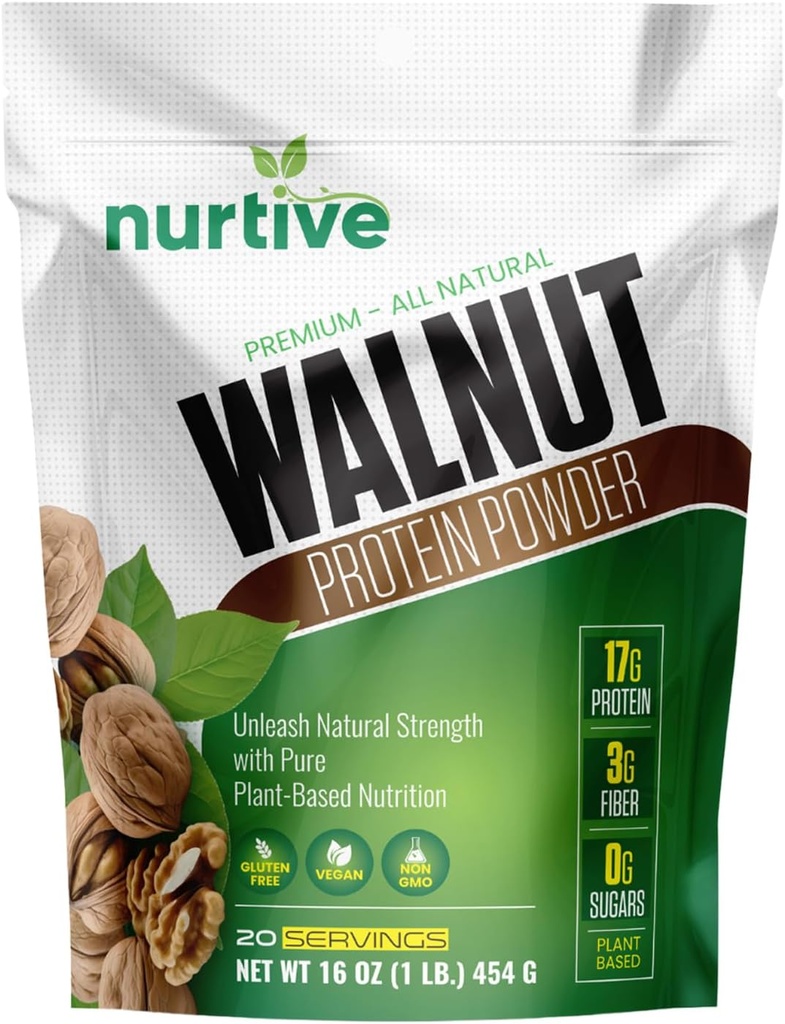 Poudre de protéines de noix - Riche en oméga-3 et en protéines végétales - Boost antioxydant - Idéal pour les smoothies et la cuisson - Sans gluten, végétalien, non OGM - 20 portions (16 oz / 454 g)