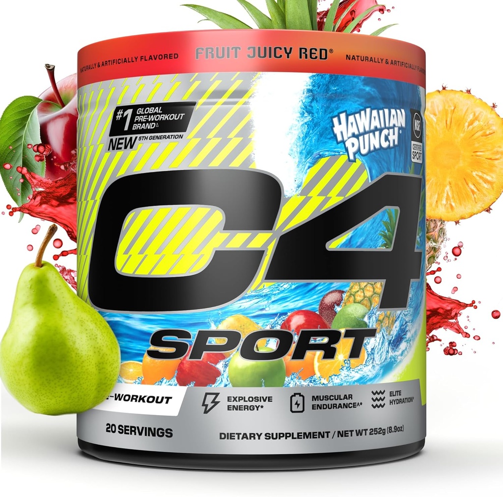 Cellucor C4 Sport Pre Workout Powder - NSF Certified for Sport - Elite Hydratation - 200mg Caféine + Créatine + Beta-Alanine - Electrolytes et supplément énergie - Punch hawaïen, 20 portions