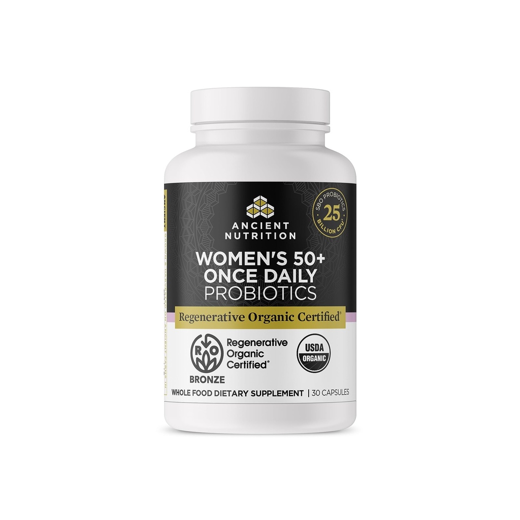 Probiotiques certifiés biologiques régénératifs pour les femmes 50+, Probiotiques Femmes 50+ Une fois par jour, soutien du système de digestion saine et immunitaire, 25 milliards d'UFC* par portion, 30 comtes