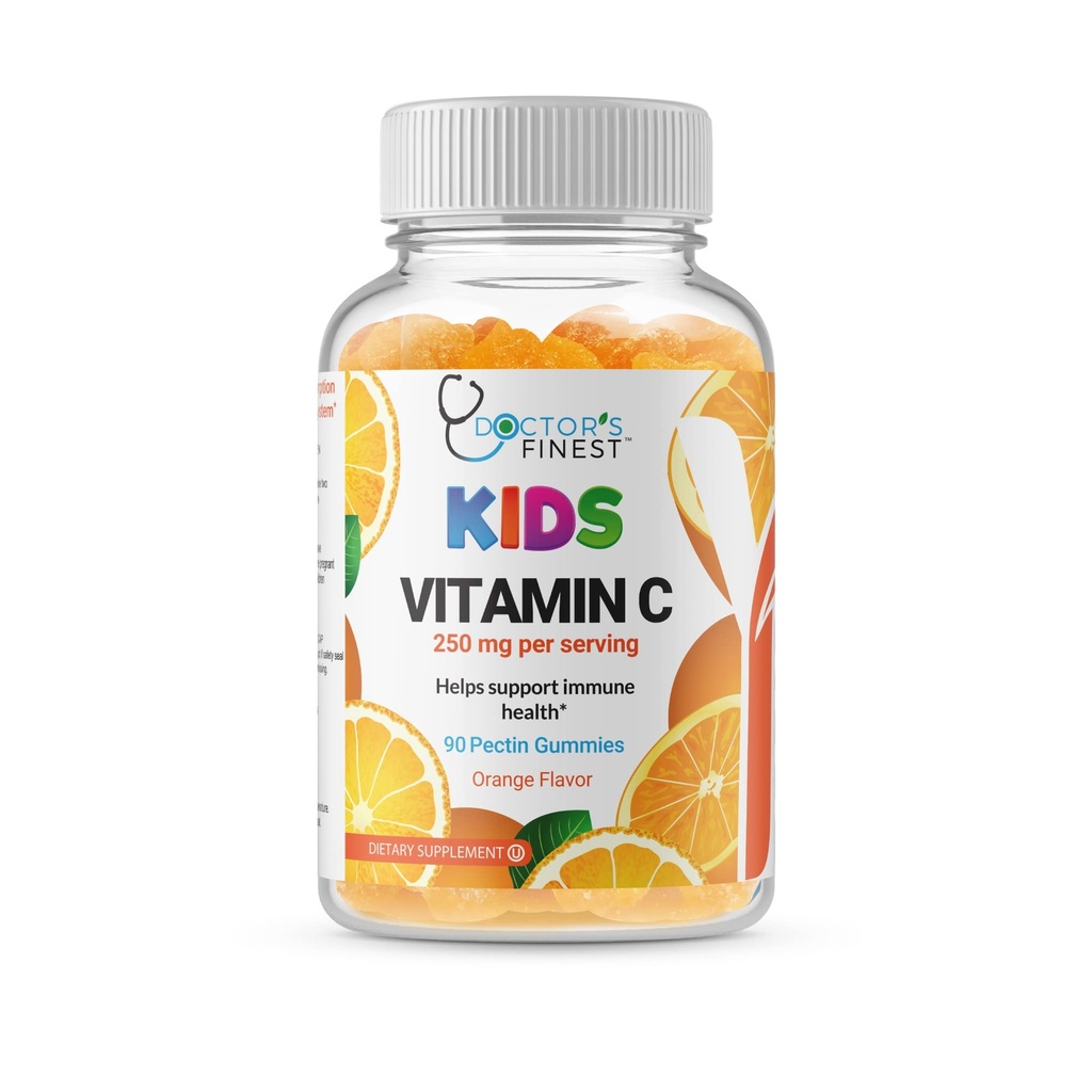 Les médecins les plus fins de vitamine C Gummies pour les enfants – Vegan, sans OGM et sans gluten – Grande dégustation de Pectines de Pectines d'orange – Supplément alimentaire pour enfants – 250mg de vitamine C – 90 gelées [45 doses]