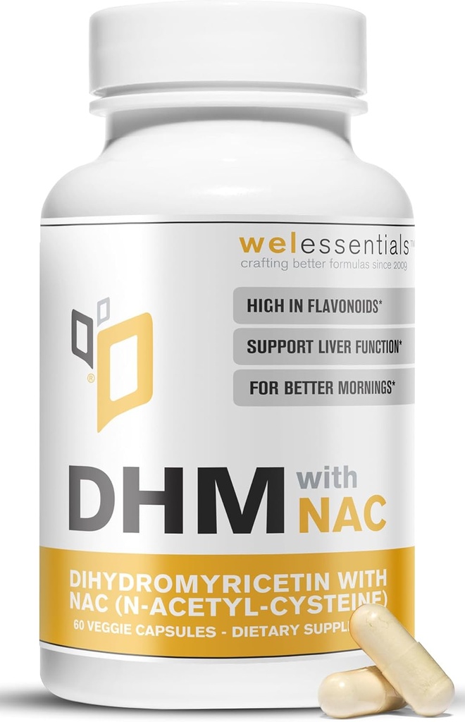 Dihydromyricétine DHM avec NAC - 650mg x 60 Capsules - 300mg N-acétyl-Cysteine, 350mg Dihydromyricétine - Supplément alimentaire maximal pour le soutien du foie, hydratation