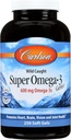 Carlson - Super Omega-3 Gems, 1200 mg Omega-3s, prise sauvage, source durable, 250 gels mous