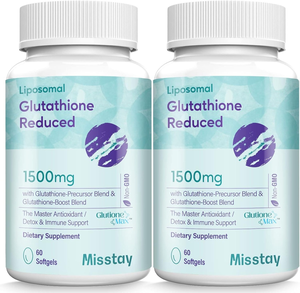 Misstay 2400 MG complexe de glutathion complexe softgels 1500 MG, absorption la plus élevée, supplément de glutathion réduit forme active, supplément de L-glutathion (GSH) pour immunone, 120 softgels