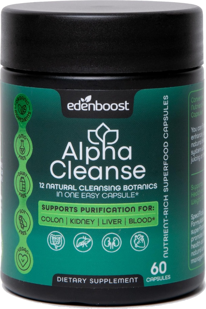 EdenBoost AlphaCleanse .Avancé 12-en-1 Foie Santé & Soutien Detox , Superaliments biologiques Mélanger avec le chardon de lait, spiruline, gingembre et curcuma pour la protection du foie et la santé digestive