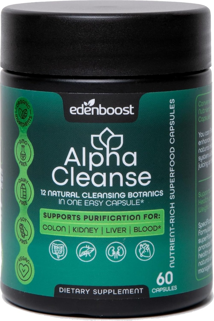 EdenBoost AlphaCleanse .Avancé 12-en-1 Foie Santé & Soutien Detox , Superaliments biologiques Mélanger avec le chardon de lait, spiruline, gingembre et curcuma pour la protection du foie et la santé digestive