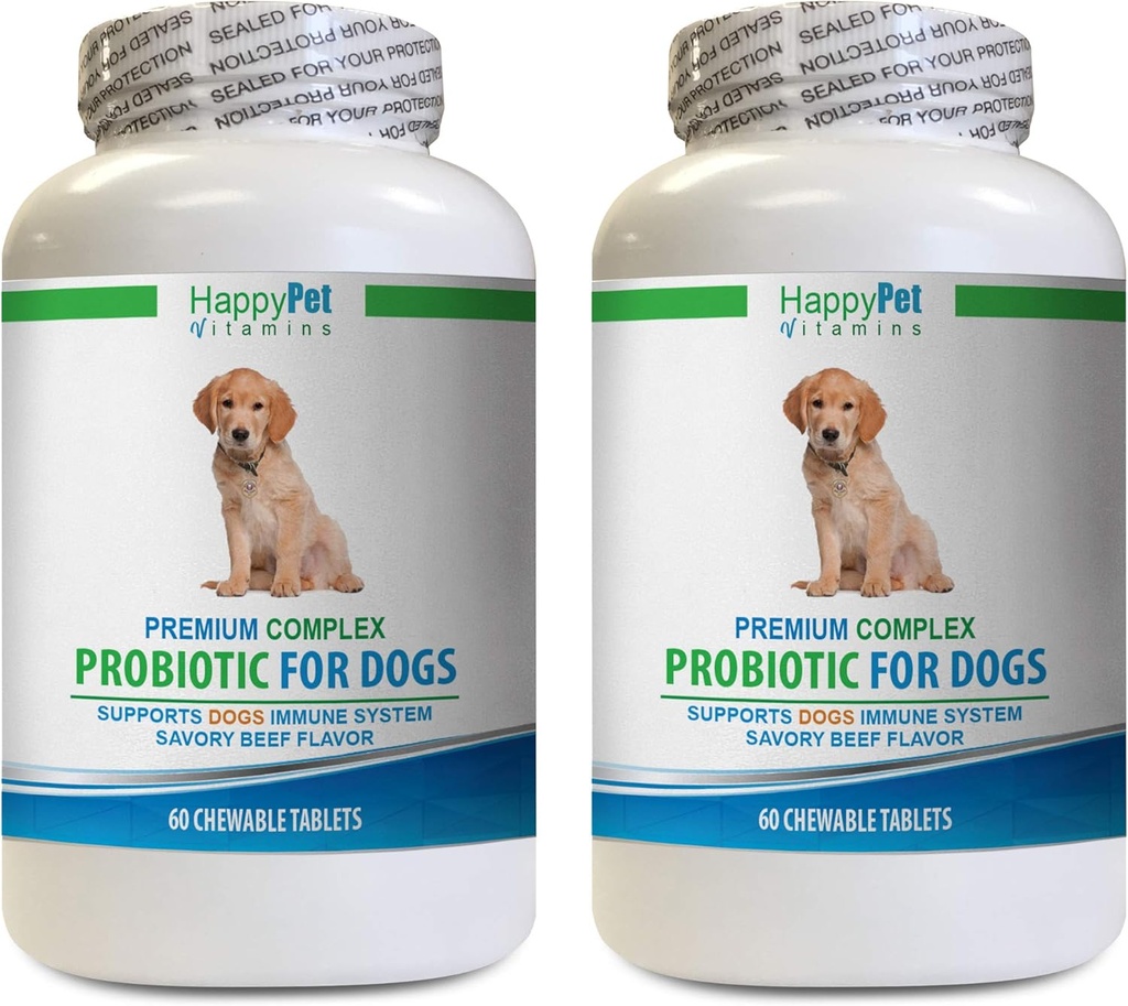 Probiotique de chien pour mauvaise respiration - Dog Premium PROBIOTICS - Savory Saveur de boeuf - Arrêts Diarrhée Mauvaise respiration à gaz - Santé des Guts - Dog enzymes digestives - 2 bouteilles (120 traites)