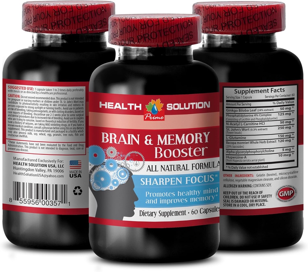 Feuille d'extrait de ginkgo biloba - BRAIN ET MEMORY BOOSTER - améliorer - suppléments de mémoire cérébrale - extrait de ginkgo biloba, suppléments de cerveau pour mémoire et focus, focus et supplément énergie 1 bouteille 60 capsules