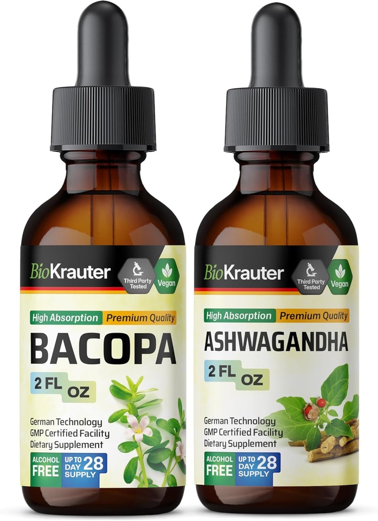 BIO KRAUTER Bacopa Teinture 2 Fl. Oz. & Ashwagandha Teinture 2 Fl. Oz.