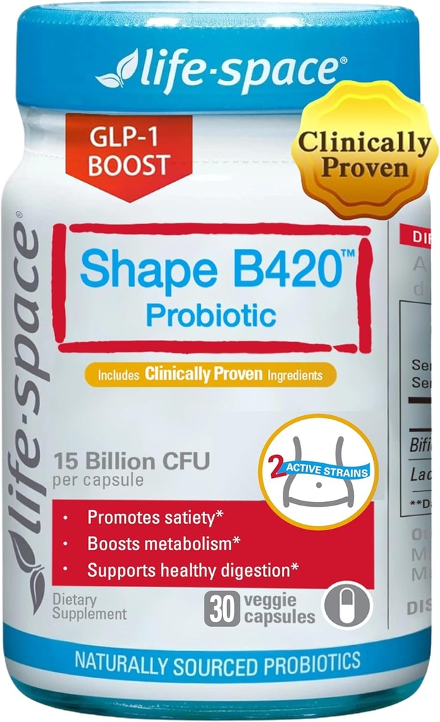 Life-Space Shape B420 Probiotiques pour la forme mieux, GLP-1 Boost, Soutien au métabolisme soutenu cliniquement, Probiotiques pour les femmes et les hommes, 30 Capsules végétariennes