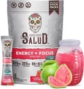 Salud 2-en-1 Poudre de boisson énergisante + Focus, Guava, Caféine biologique, B6 + B12, Théanine, Paquets de boisson énergisante propre, Guayaba Agua Fresca Mix, Non-OGM, Sans gluten, Vegan, 1g de sucre, (15 portions)