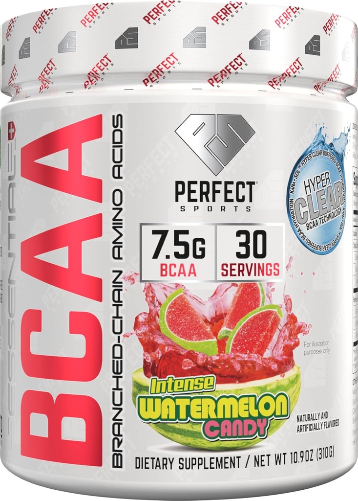 PERFECT SPORTS Essential BCAA Hyper Clear | KaNa-Sol™ Technology | 7.5g Vegan BCAAs | Zero Sugars, Carbs, or Calories | 30 Servings (Watermelon Candy)