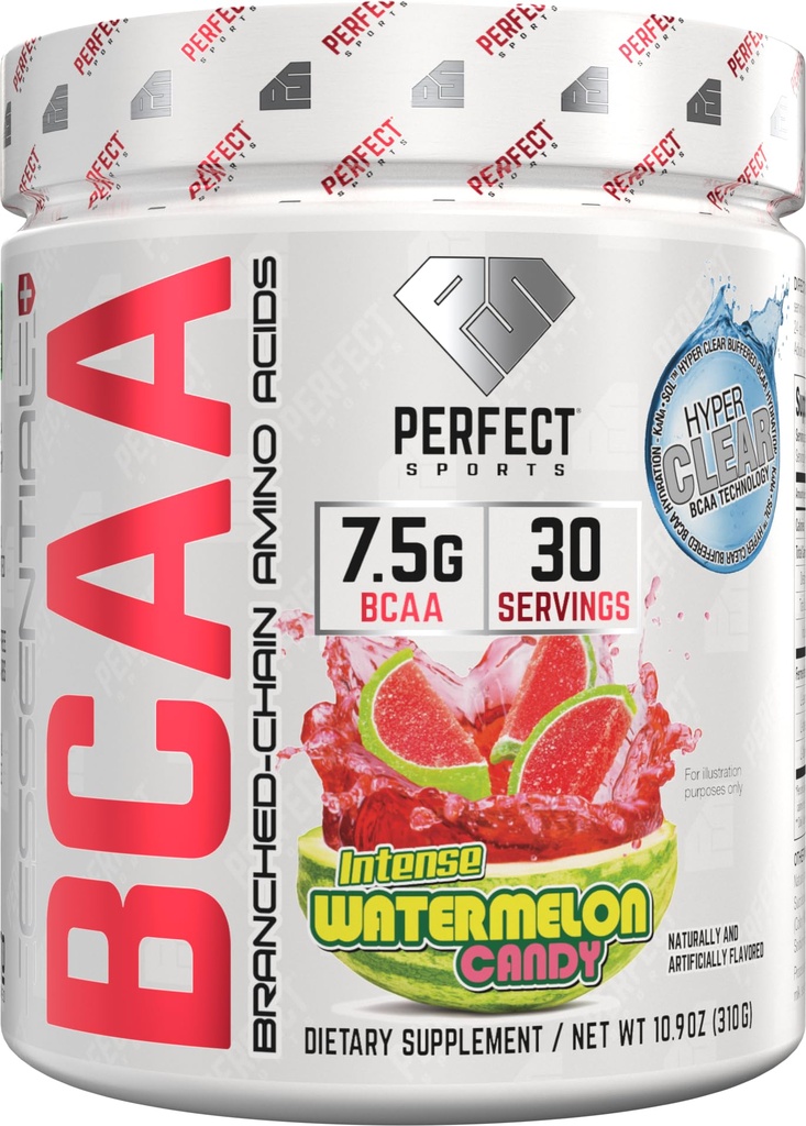 SPORTS PERFECT Essential BCAA Hyper Effacement de la technologie de l'Outil KaNa-S de 7,5g BCAA végétaliens de zéro sucre, glucides ou calories de 30 portions (Watermelon Candy)