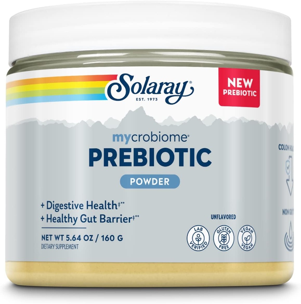 SOLARAY Mycrobiome Poudre prébiotique, Prébiotiques pour les femmes et les hommes, Suppléments nutritionnels digestifs pour la santé des colonies et des intestins, Non-Gritty, Easy-to-Mix, Formule non flottante, 20 portions, 5,64 OZ