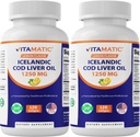 Vitamatic 2 Pack Capsules d'huile de foie de morue islandaise 1250mg 120 Softgels (Lemon Flavor) - favorise la santé cardiovasculaire