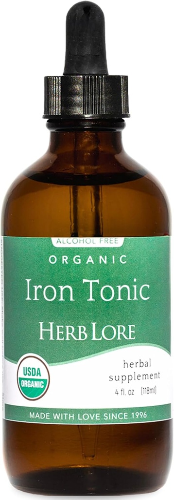Herb Lore Iron Tonic - Supplément de gouttes de fer liquide biologique pour les enfants et les femmes - Bébé, nourrisson et tout-petit - végétalien, doux, non constipant Teinture à base de plantes (4 fl oz)
