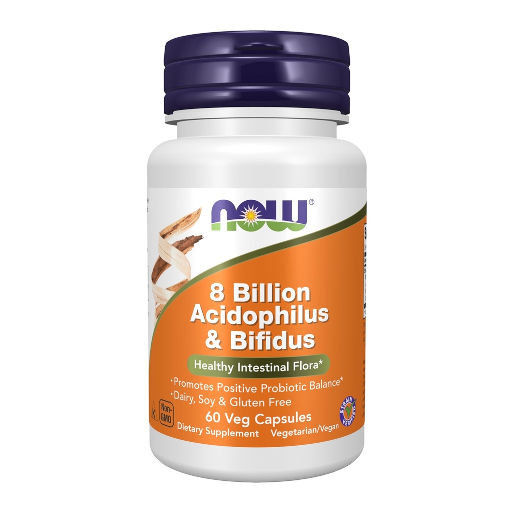 MAINTENANT Aliments suppléments, 8 milliards Acidophilus & Bifidus, Laiterie, Soy et sans gluten, souche vérifiée, 60 gélules