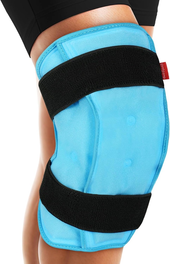 Comfytemp 3D Knee Ice Pack Wrap pour le gel réutilisable de blessure, FSA Admissible, Knee Cold Pack Brace Physical Therapy for Meniscus Tear, Leg Pain, Remplacement, Arthrite, Récupération musculaire, Chirurgie Get Well Gift
