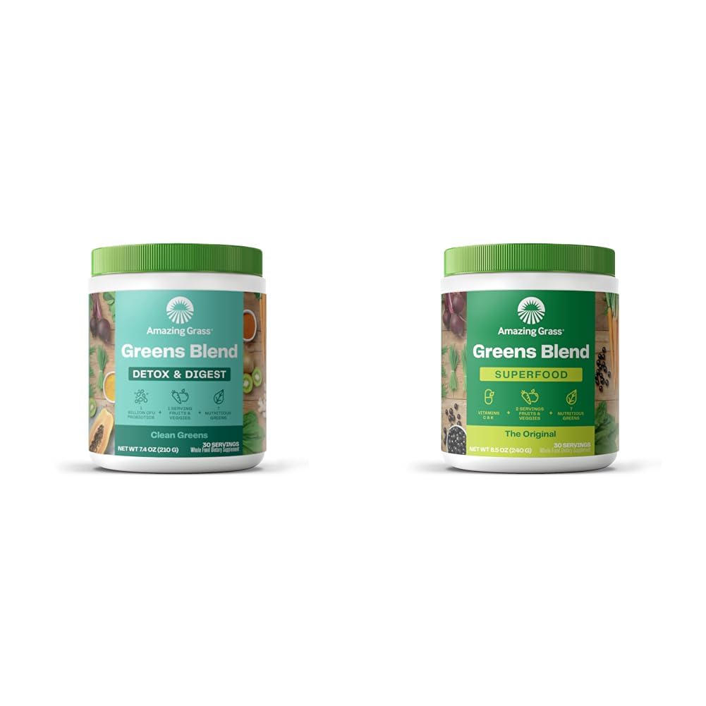 Amazing Grass Greens Blend Detox & Digest: Smoothie Mix, Cleanse & Greens Blend Superfood: Super Greens Powder Smoothie Mix pour Boost Energy