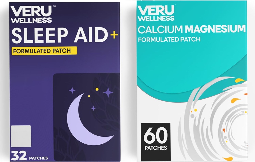 Veru Wellness Duo Style de vie Patches - Melatonin, Magnésium - Autocollant temps de sortie topique, 8-10 heures (32 jours d'approvisionnement)