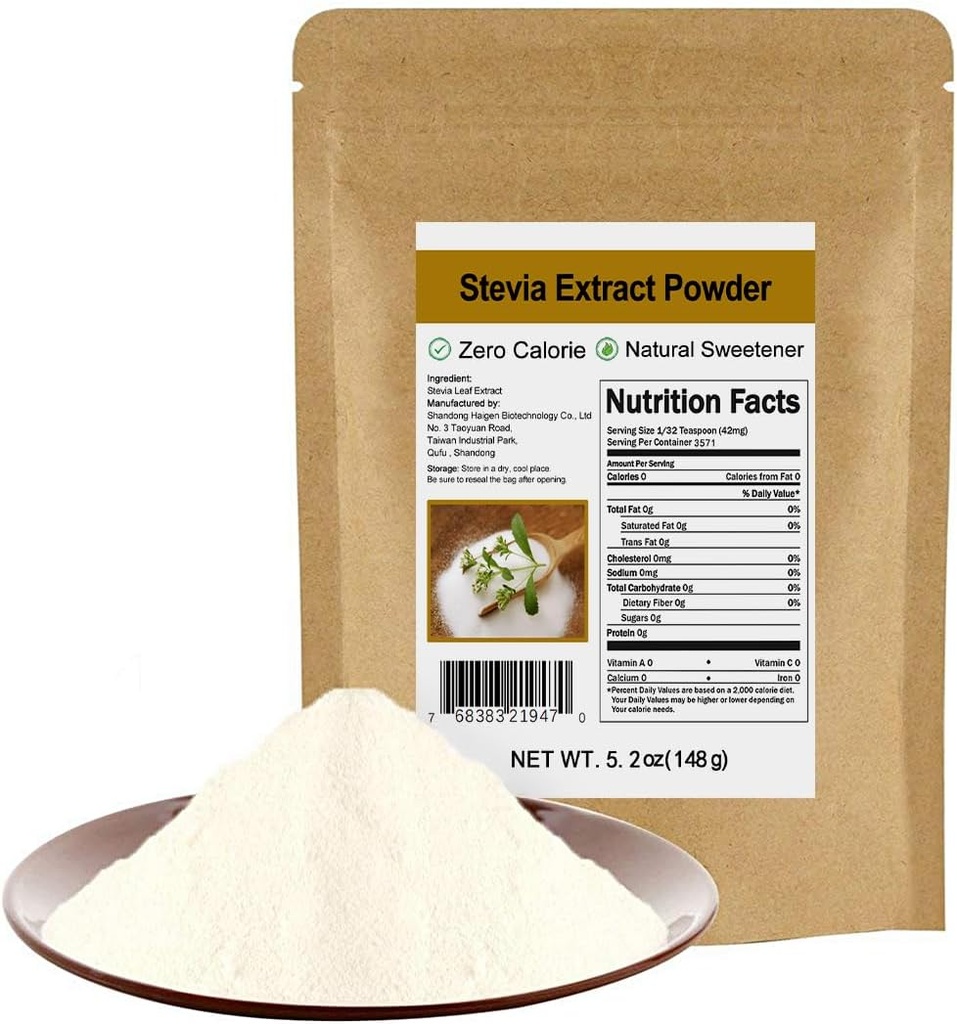 Poudre d'extrait de Stevia pure sans Erythritol 5.2oz(148g) - édulcorant en poudre de Stevia hautement concentré, Zéro calories, Pas d'alternative artificielle, de sucre naturel