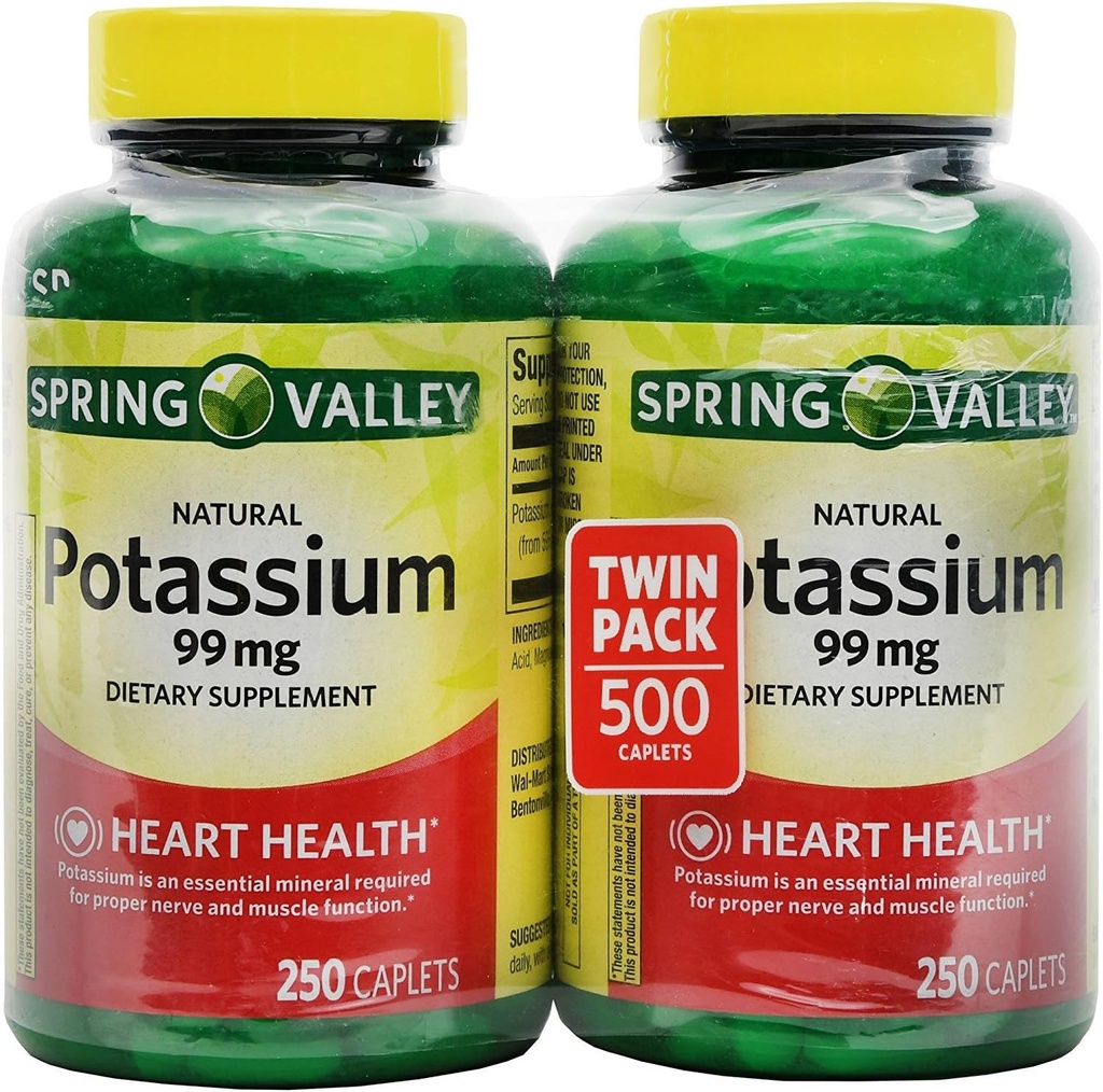 Potassium de Spring Valley 99 mg de gluconate de potassium 595 mg (250 Nombre, 2 emballages)