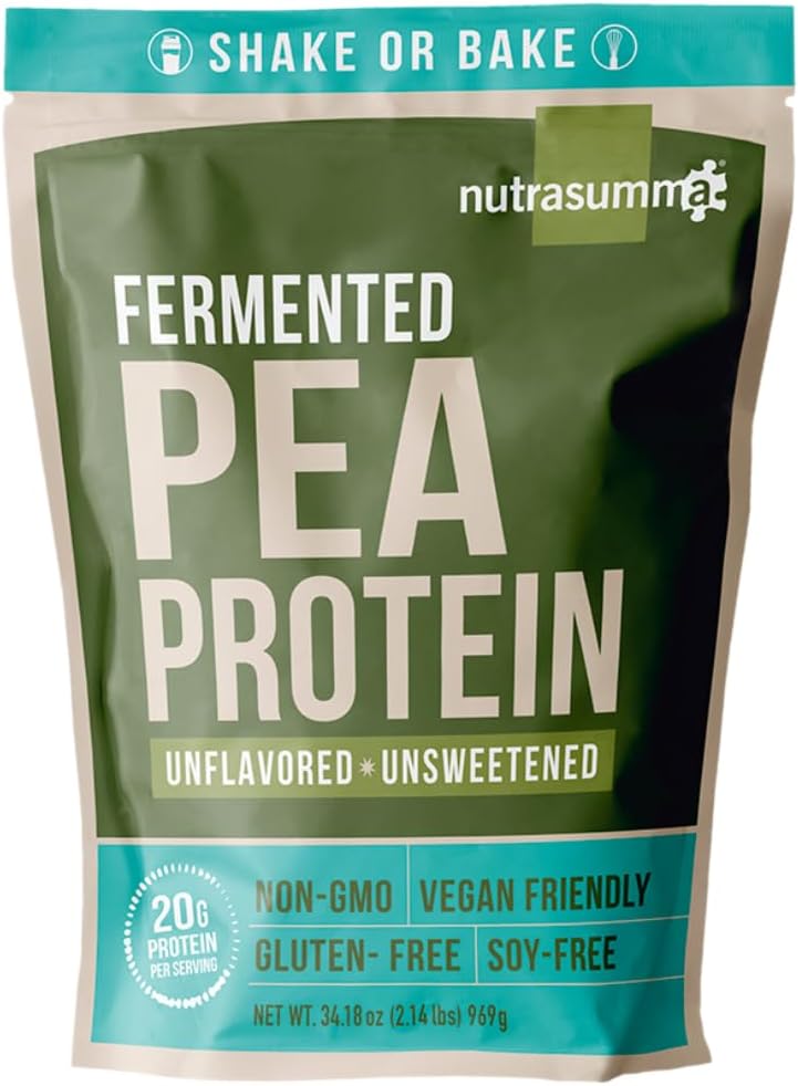 Nutrasumma Pea Protein Powder, Unflavored and Unsweetened Sugar Free Vegan, 100% Plant Based, Non GMO, Gluten Free & Soy Free, 2.14 LB