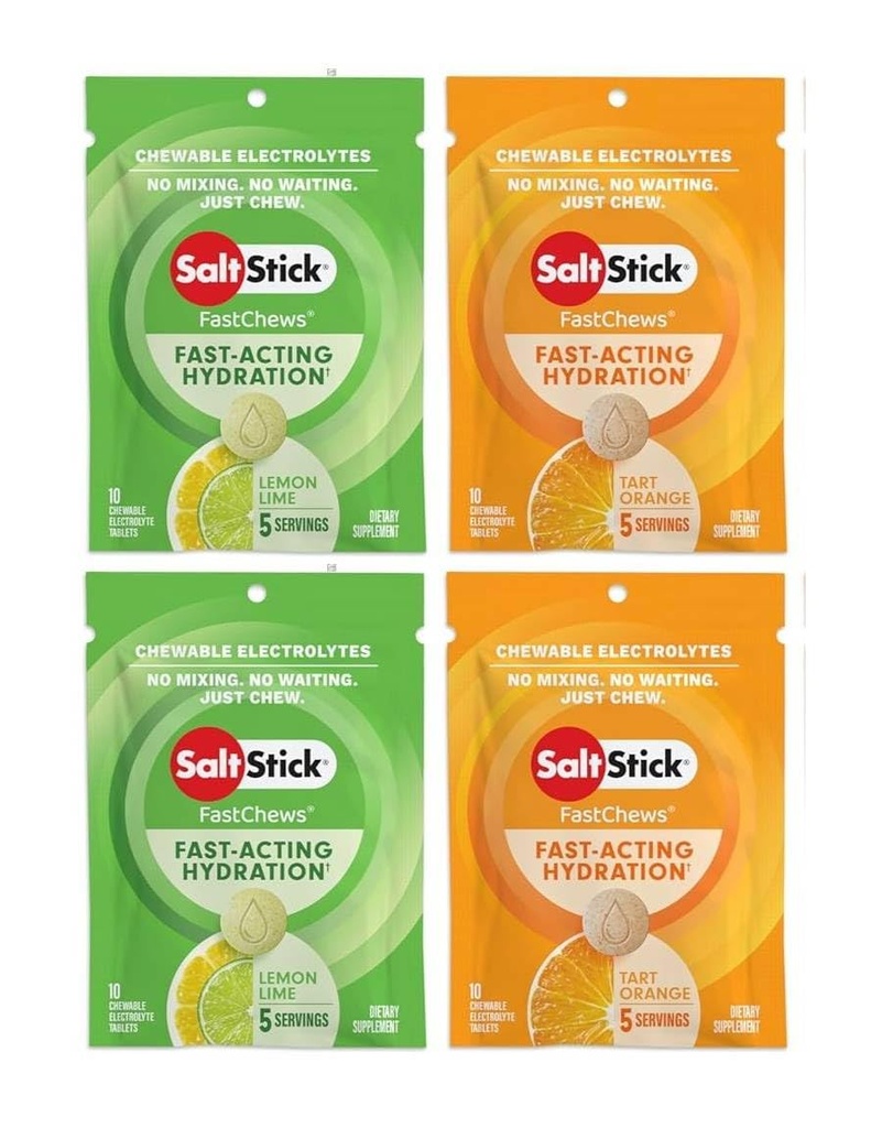 SaltStick FASTCHEWS® Resealable, variété 4 Pack de tart orange et citron-lime zeste