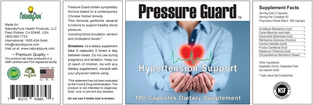 Protège-pression - Supplément complet d'hypertension tout-naturelle pour soutenir un niveau de pression artérielle sain avec une formulation unique à base de plantes. 180 Capsules Vegan, Fièrement fabriqués aux États-Unis.