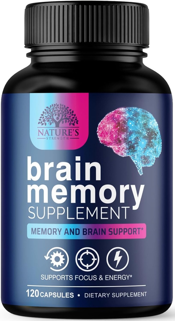 Brain Memory Supplement Pills - 3X Strength Nootropics for Concentration, Clarity & Focus Support - Brain Health Cognitive Vitamins with Bacopa, Phosphatidylserine & DMAE, Brain Booster - 120 Capsules