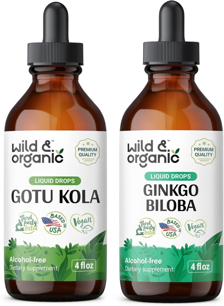 Wild & Organic Gotu Kola Tincture 4 fl oz & Ginkgo Biloba Tincture 4 fl oz