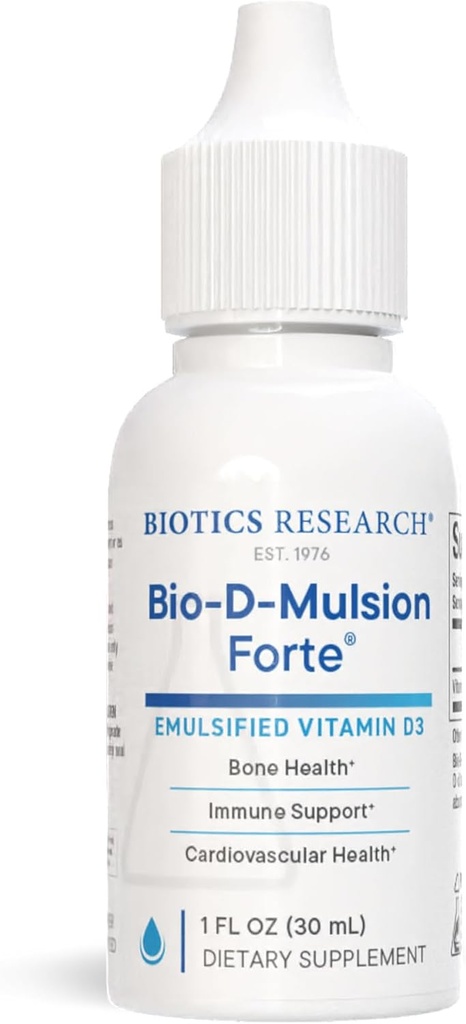 Recherche en biotique Bio-D-Mulsion Forte Vitamine liquide D gouttes 4000 UI – Vitamine D3 2000iu / Trop pour les adultes – Meilleure absorption, renforce les os, soutient le système cardiovasculaire et immunitaire -1 fl oz